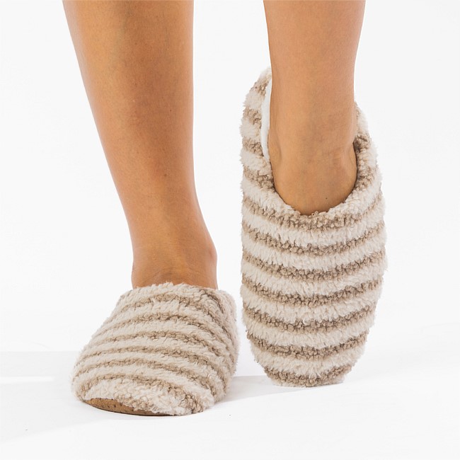 Marlo Stripe Plush Cosy Slipper Mocha Marlo Stripe Plush Cosy Slipper Mocha