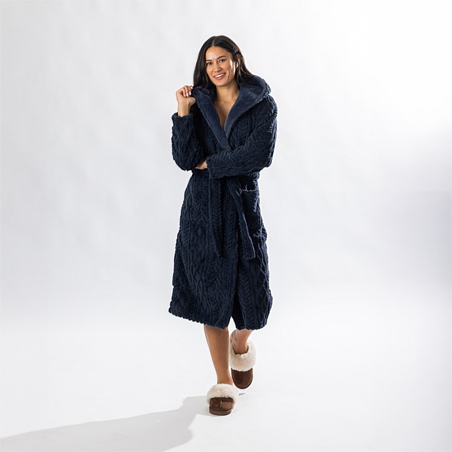 Design Republique Cable Hooded 3/4 Length Bathrobe