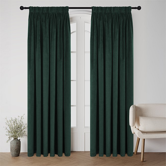 Style Co. Beau Velvet Block Out Pencil Pleat Curtain Pair Emerald Style Co. Beau Velvet Block Out Pencil Pleat Curtain Pair Emerald