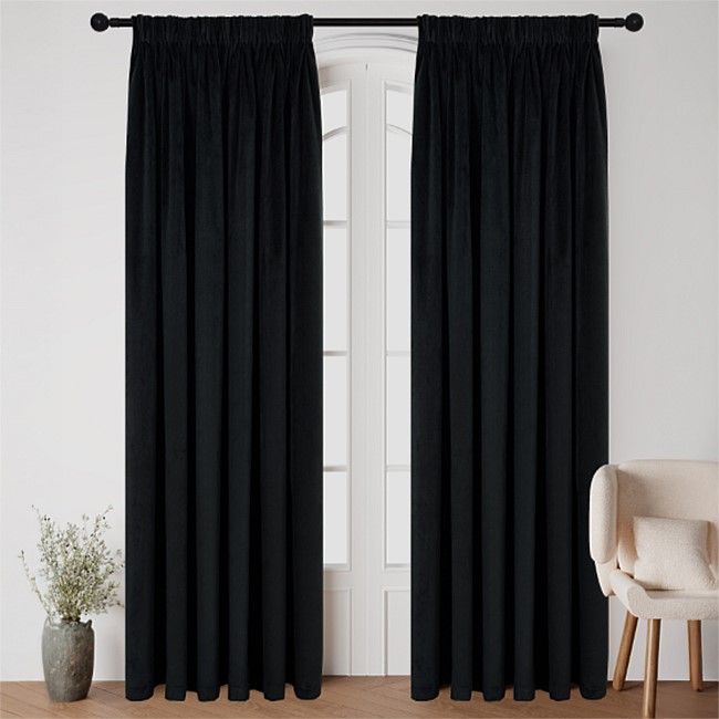 Style Co. Beau Velvet Block Out Pencil Pleat Curtain Pair Coal
