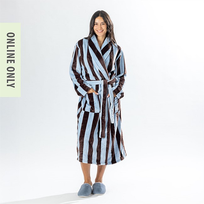 Amparo Bold Stripe Bathrobe Pale Blue