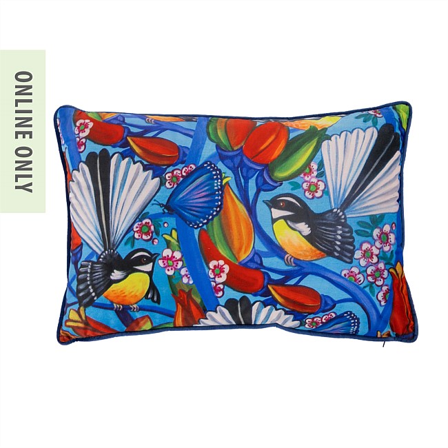 Design Plus Kiwiana Velvet Breakfast Cushion Piwakawaka