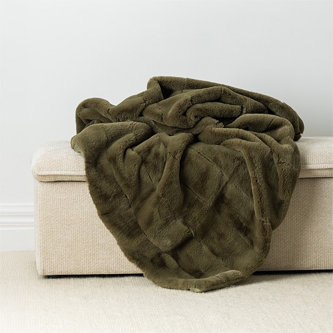 Design Republique Emerson Stripe Faux Fur Olive Throw 