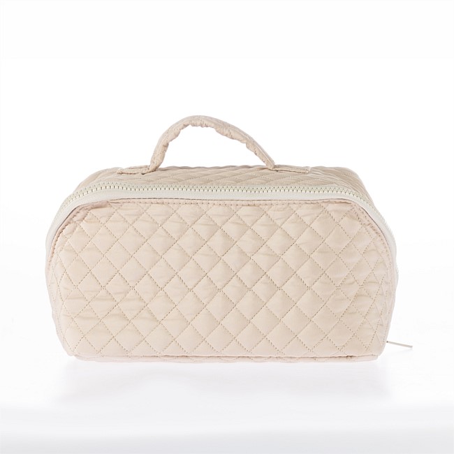 Grace & Gild Macey Quilted Toiletry Bag Tan 