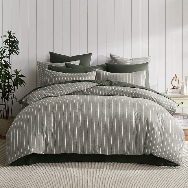 Fieldcrest Stonewashed 100% Cotton Thyme Stripe Duvet Cover