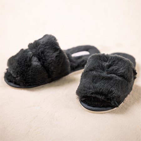 Simple & Sunday Chunky Faux Fur Slides Charcoal