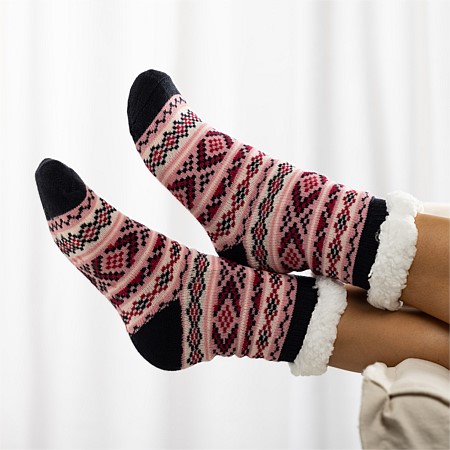 bb&b Sleep Bed Socks Fleece Pink Stripe