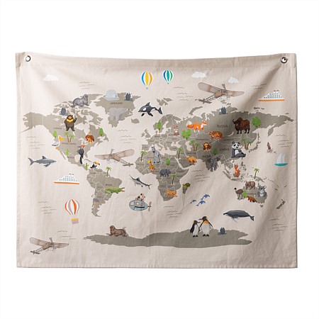 bb&b Kids Hanging Canvas World Map 100x80cm
