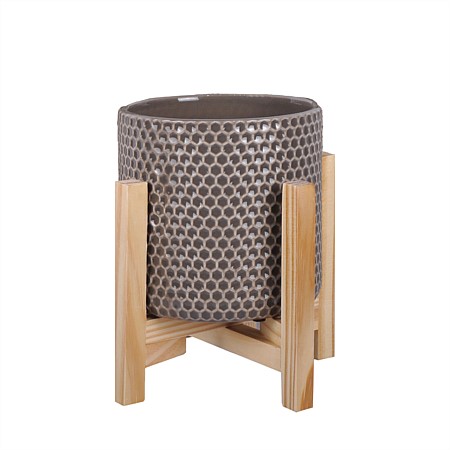 bb&b Outdoors Honeycomb Ceramic Pot With Stand Medium