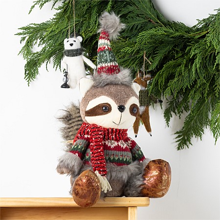 Christmas Wishes Sitting Racoon with Jumper 27cm
