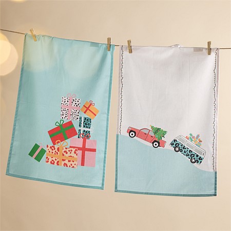 Christmas Wishes Merry & Bright 2pk Tea Towels