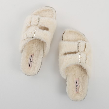 Simple & Sunday Faux Fur Slides With Buckles