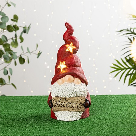 Christmas Wishes Welcome Led Shy Garden Gnome 43cm