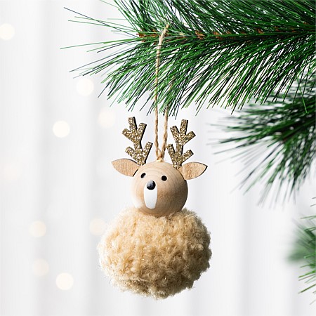 Christmas Wishes Brown Fluffy Reindeer Hanging Decoration
