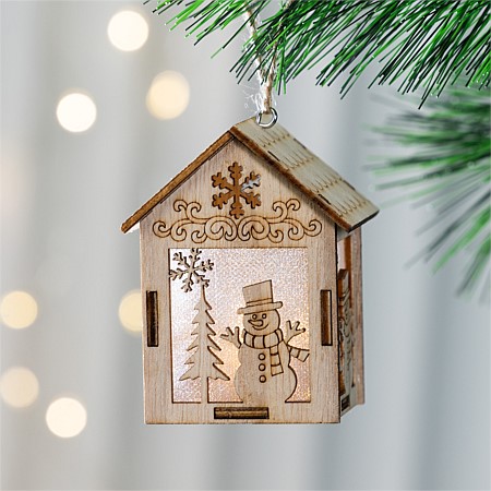 Christmas Wishes Wooden Snowman House Hanging Decoration