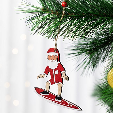 Christmas Wishes Santa Surfboard Hanging Tree Decoration
