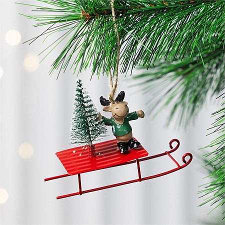 Christmas Wishes Metal Deer On Sleigh Hanging Decoration