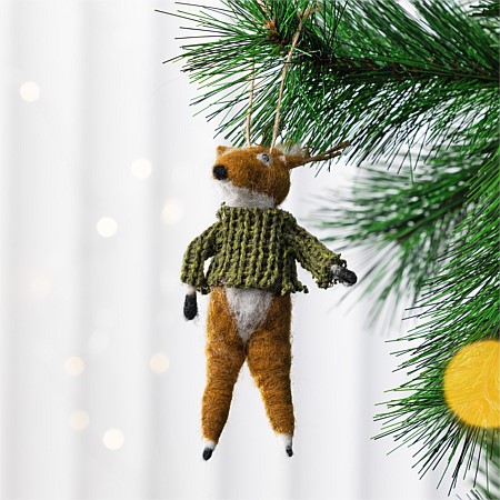 Christmas Wishes Deer Knit Jumper Felt Hanging Decoration
