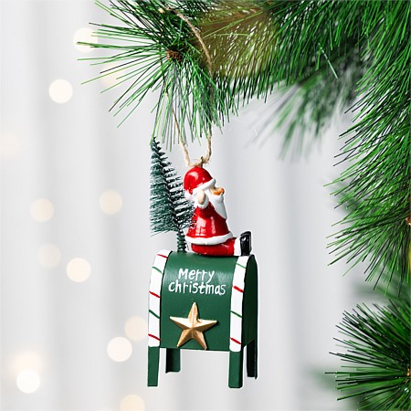 Christmas Wishes Green Metal Santa Mailbox Hanging Tree Decoration