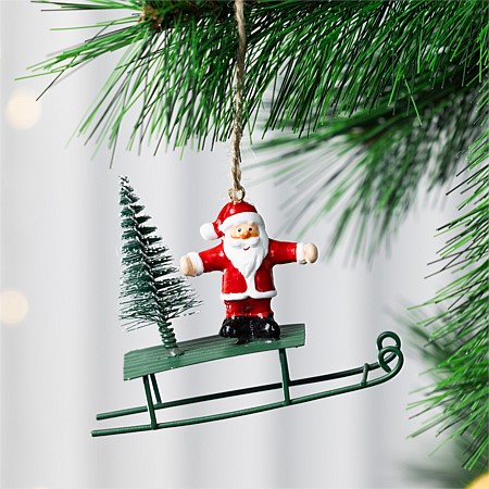 Christmas Wishes Metal Santa On Sleigh Hanging Decoration