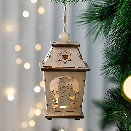 Christmas Wishes Wooden Lantern House Hanging Decoration