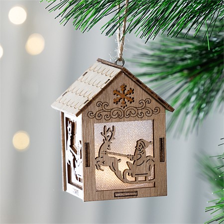 Christmas Wishes Small Wooden Santa House Hanging Decoration