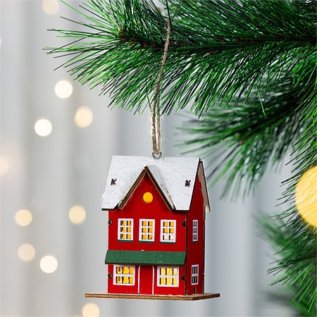 Christmas Wishes Wooden House Hanging Tree Decoration
