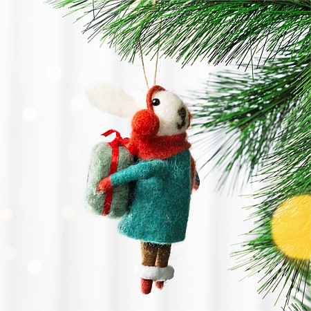 Christmas Wishes Bunny Muffs Felt Hanging Decoration
