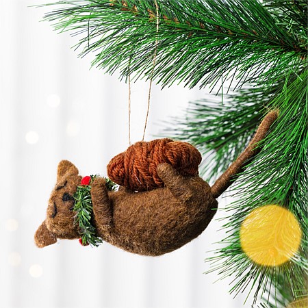 Christmas Wishes Cat With Wool Felt Hanging Decoration