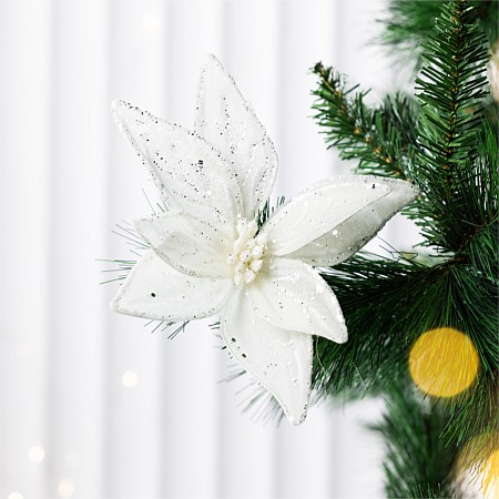 Christmas Wishes White Clip On Flower 20cm
