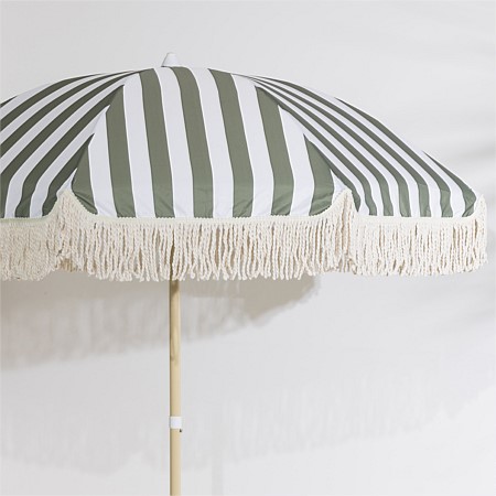 Cove Beach Umbrella with Tassels Khaki Stripe