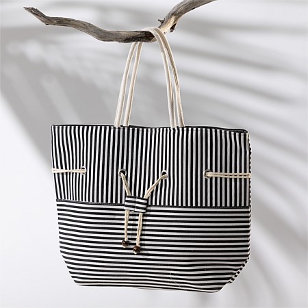 Seaside Supplies Stripe Beach Bag With Tie Black
