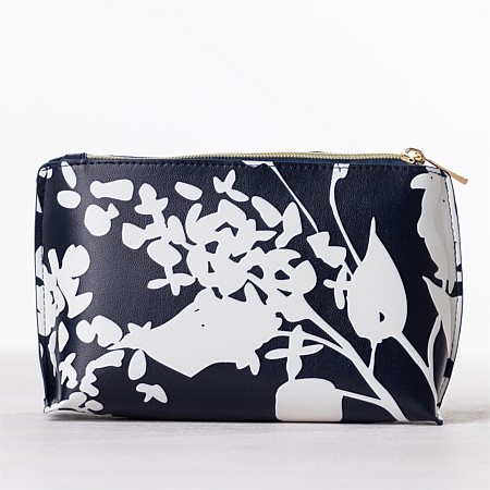 Grace & Gild Rue Navy & White Floral Cosmetic Case