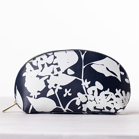 Grace & Gild Rue Navy & White Floral Crescent Cosmetic Case
