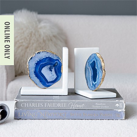 Design Republique Navy Agate Marble Bookends