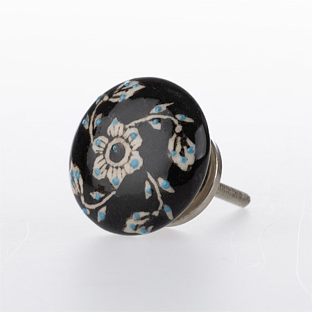 Solace Ceramic Blue Floral Drawer Knob