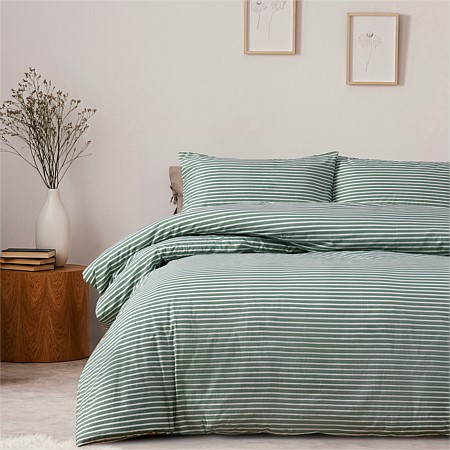 Hometones Green Stripe Flannelette Duvet Cover Set 