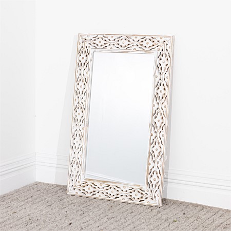 Cove Carved Whitewash Floral Mirror