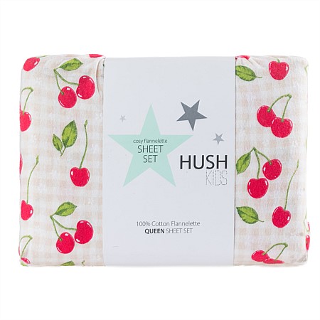 Hush Kids Cherry Daisies Flannelette Sheet Set 