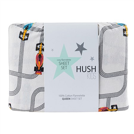 Hush Kids Race Cars Flannelette Sheet Set 