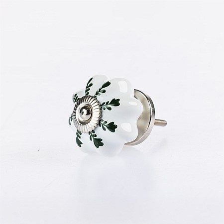 Solace Ceramic Flower Drawer Knob White & Green