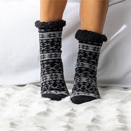 bb&b Fleece Lined Nordic Slipper Sock Black