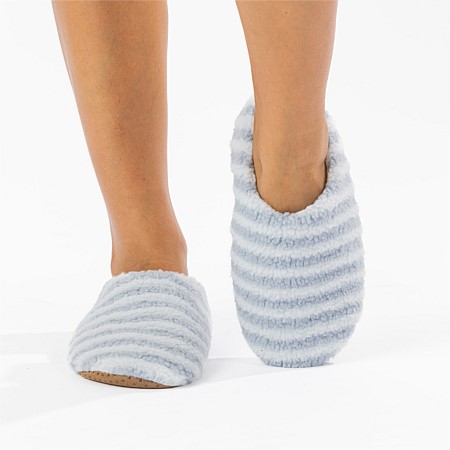Marlo Stripe Plush Cosy Slipper Denim 