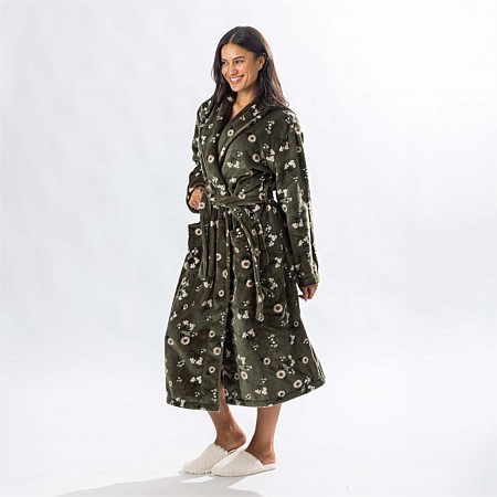 Design Republique Daisy Printed 3/4 Length Plush Bathrobe