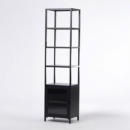 Design Republique Fluted Glass Tall Cabinet With Shelves