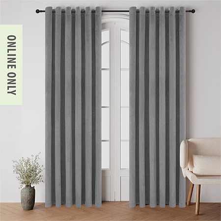 Style Co. Beau Velvet Block Out Eyelet Curtain Pair Grey