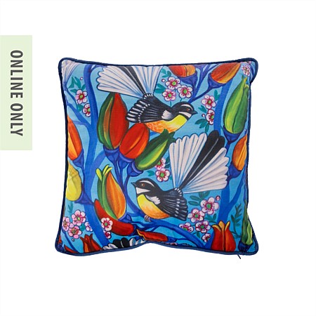 Design Plus Kiwiana Velvet Cushion Piwakawaka