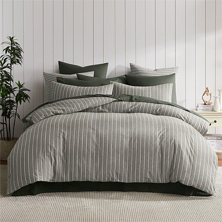 Fieldcrest Stonewashed 100% Cotton Thyme Stripe Duvet Cover